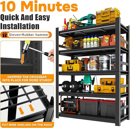 45.3" W 6 Tier Industrial Shelving, 3000LBS Capacity Heavy Duty Garage Storage Rack, Tall Adjustable Metal Shelves for Warehouse, Garage Organization, 45.3" W x 18" D x 78" H