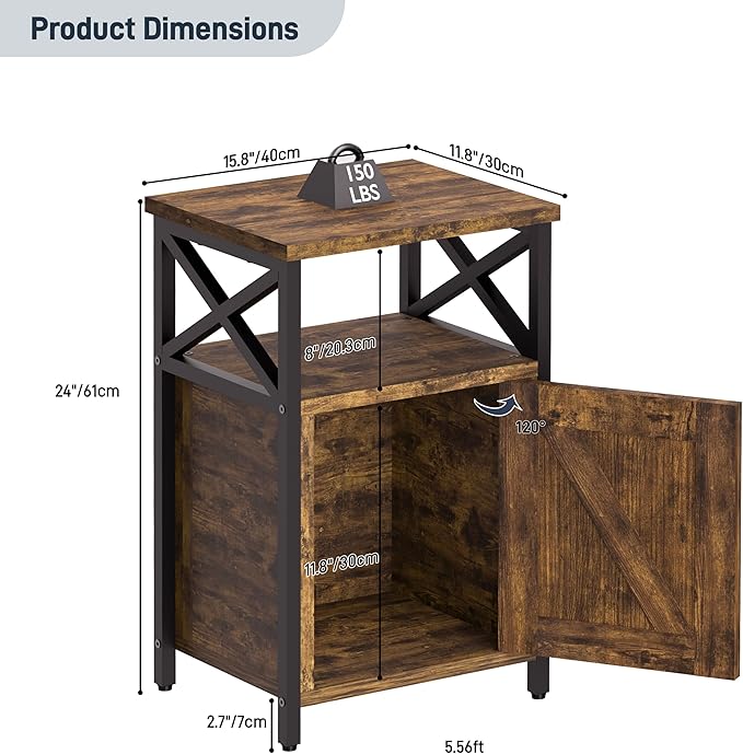 Night Stand with Locking Drawer, Bedside Table with Drawers, Wooden Bed Side Table with Storage Cabinet, Nightstand with Door, End Night Table for Bedroom, Dorm, Office, Rustic Brown