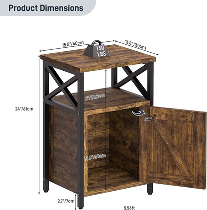 Night Stand with Locking Drawer, Bedside Table with Drawers, Wooden Bed Side Table with Storage Cabinet, Nightstand with Door, End Night Table for Bedroom, Dorm, Office, Rustic Brown