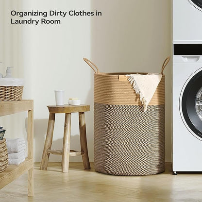 Laundry Hamper 95L,Large Laundry Basket for Clothes,Decorative Storage Basket for Blankets,Cotton Rope Woven basket for bedroom,Dark Brown