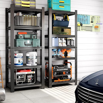 Metal Garage Shelving Unit，Adjustable Metal Rack with 5 Heavy-Duty Units, Suitable for Home Garages, Kitchens, Pantry, and Bookshelves (63" H x 23.6" W x 13.8" D)
