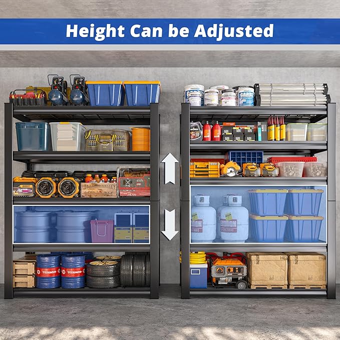 REIBII 3010LBS Garage Shelving 72" H Garage Shelving Heavy Duty Industrial Metal Shelving 5 Tier Adjustable Shelves for Storage for Kitchen Pantry Warehouse Basement 72" H x 35.5" W x 16" D, Black