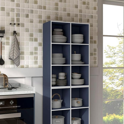Homes: Inside + Out Apexa 6-Cube Storage Organizer Shelves, Stackable Wood Bookcase Fits Cubby Bins for Organization, Dorm Teen Room Decor & Home Office, Steel Blue