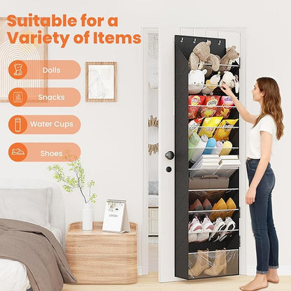 10-Tier Over The Door Organizer, Space Saving Hanging Shoes Organizer and Storage Unit, Organizer for Closet, Bedroom, Entryway, Black
