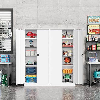Metal Storage Cabinet-71” Tall Steel File Cabinets with Lockable Doors and Adjustable Shelves-White Steel Storage Cabinet for Home,Kitchen, School, Office, Garage