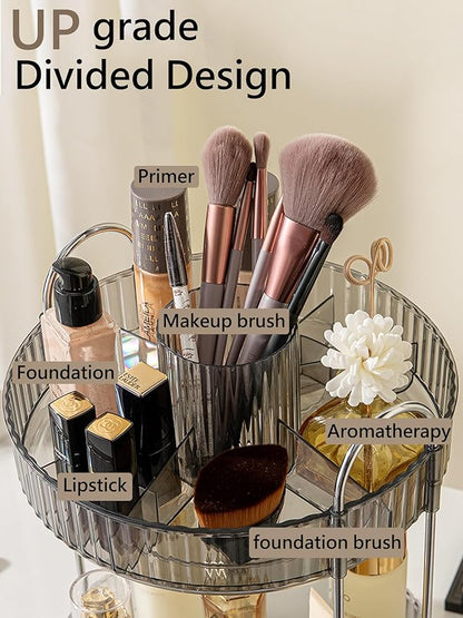 360 Rotating Makeup Organizer,2 Tier Large Capacity Make Up Organizers and Storage,Skincare Perfume Vanity Organizers,Bathroom Cosmetics Storage Organizer Countertop(Grey)