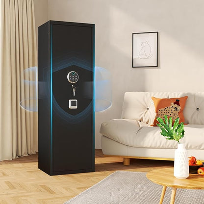 Biometric Gun Safe for Rifles and Pistols, 52" Large Rifle Safe with Fingerprint & Keypad, Metal Gun Cabinet for 5 Long Guns, Standing Rifle Locker with Removable Shelves & Gun Safe Organizer