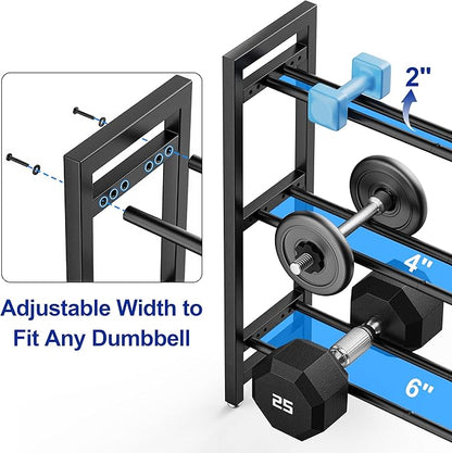 Dumbbell Rack 3-Tier Weight Stand Dumbbell Storage 50In Length For Home Gym Adjustable Spacing