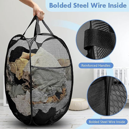 DUCOO Pop Up Hamper, 1 PCS Mesh Pop Up Laundry Hamper, Foldable Mesh Laundry Basket with Space-Saving Design for Home, Dorm, Travel & Storage - Black