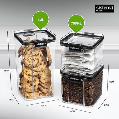Sistema Tritan Ultra Airtight Pantry Storage Containers, 3-Pack, BPA-Free, Stackable, Clear with Locking Clips
