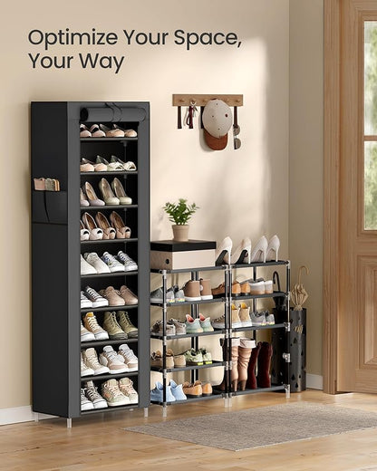 SONGMICS 10-Tier Shoe Rack, Shoe Storage Cabinet with Dustproof Cover, Free-Standing Storage Organizer for Closet, Entryway, Hold 20 Pairs of Shoes, for Sneakers, High Heels, Black URXJ034BH01