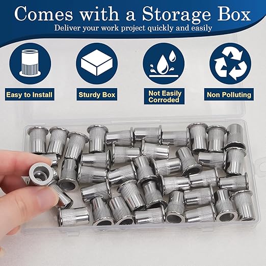 80Pcs M6 Rivet Nuts, 304 Stainless Steel Flat Head Rivnut Threaded Insert Nutsert