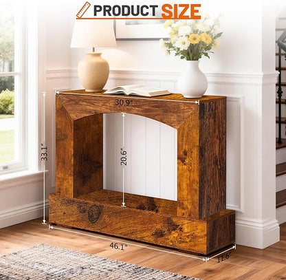46 Inch Entryway Table U-Shaped, Wooden Console Table with Socket Farmhouse Sofa Table for Entrance, Hallway, Living Room,Behind Couch(Rustic Brown)