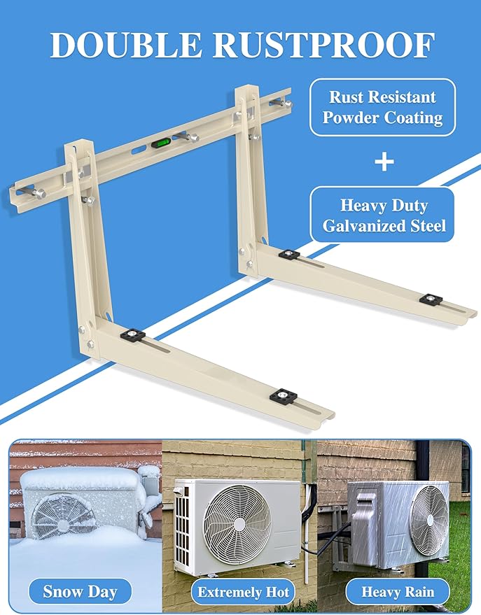 Mini Split Mounting Brackets for Outside, Condenser Bracket with Leveler for 7000 BTU to 24000 BTU Outdoor Ductless Mini Split Air Conditioner Heat Pump AC Systems, Max 490 Lb Capacity