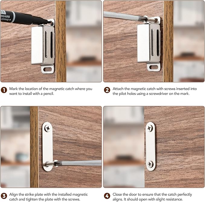 Ravinte 24 Pack Silver Magnetic Door Catch, Brushed Satin Nickel Cabinet Magnets, Strong Magnetic Catch Latch for Kitchen Cabinets, Drawers & Cupboards, Stainless Steel Closures