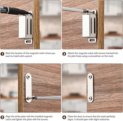 Ravinte 24 Pack Silver Magnetic Door Catch, Brushed Satin Nickel Cabinet Magnets, Strong Magnetic Catch Latch for Kitchen Cabinets, Drawers & Cupboards, Stainless Steel Closures