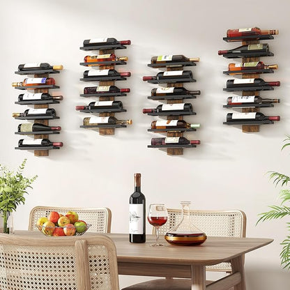 Hoctieon 2-Set 6 Tier Wall Mount Wine Rack, Wall Mounted Wine Bottle Racks for Display and Storage, Hanging Bottle Holder, for Living Room, Dining Room, Bar, Wine Cellar, Rustic Brown