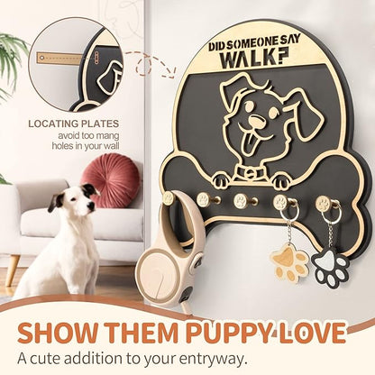 MTERSN Dog Leash Holder for Wall - Decorative Key Organizer and Leash Holder Wall Mount with 5 Dogs Paw Print Hooks for Dogs Leashes,Coat,Toys- Dog Accessories Organizer for Rustic Home Decor