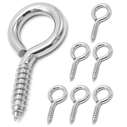 6 Pcs M6 304 Stainless Steel Screw Eye Hooks, 2-1/2 Inches Eyes Screw Hooks,Heavy Duty Screw Eye Bolt,Load Bearing 200LB,Indoor & Outdoor Use
