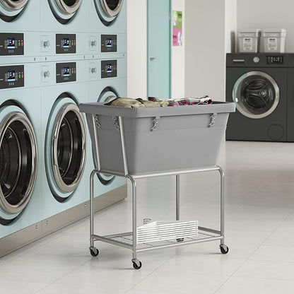 ELYKEN Rolling Laundry Hamper with Wheels, 32-Gallon (122L) Laundry Cart with Removable Bag, 2-Tier Clothes Basket Hamper with Shelf for Closet, Bedroom, Bathroom, Laundry Room, Gray