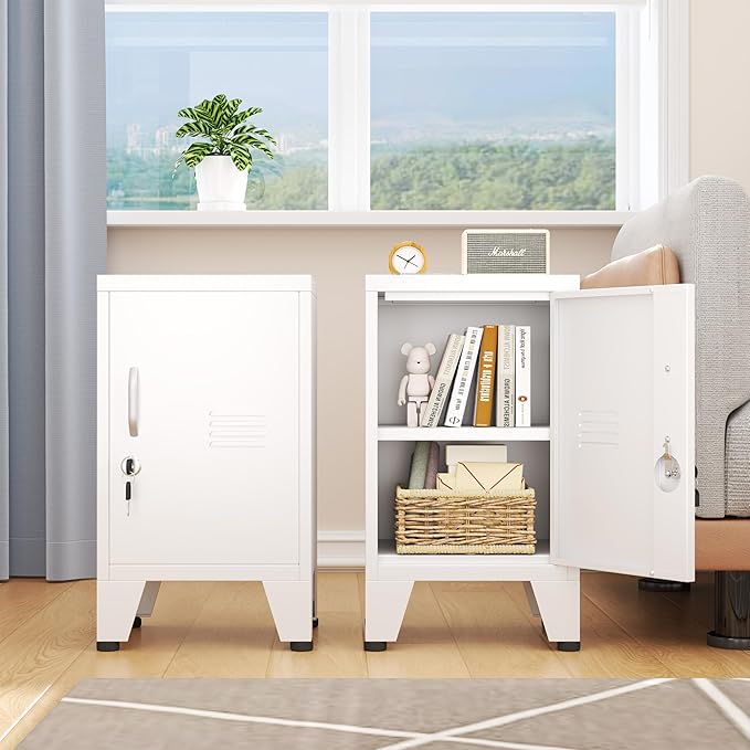 24.5"H Metal Locker Storage Cabinet with Lock - Small Lockable Employees Locking Cabinet Steel Locker Adjustable Shelf & Feet, Single Door Lockable Cabinet for Home, School, Office, Gym (White)