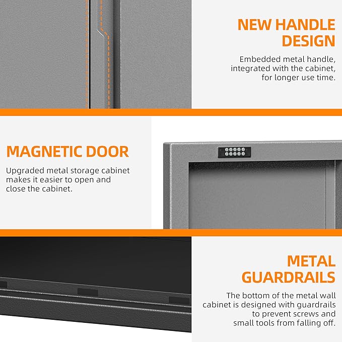 Garage Wall Cabinet, Metal Wall Cabinets with 2 Doors, Wall Cabinet with Lock, 26'' Gray Wall Mounted Floating Tool Cabinets for Home Office, Warehouse, Kitchen, Bathroom, Utility Room