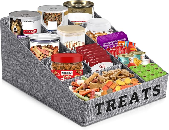Lukeline Dog Treat Container Dog Storage Organizer Basket, Pet Treat Storage Basket with 10 Compartment, Collapsible Fabric Pet Food Storage Containers for Dog Treats, Dental Sticks, Packaged Snacks