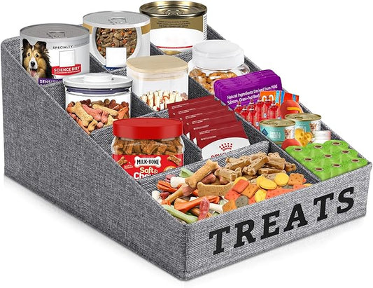 Lukeline Dog Treat Container Dog Storage Organizer Basket, Pet Treat Storage Basket with 10 Compartment, Collapsible Fabric Pet Food Storage Containers for Dog Treats, Dental Sticks, Packaged Snacks