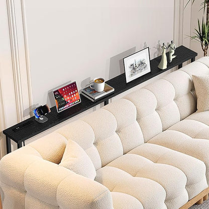 GRLEAF 63" Narrow Console Sofa Table with Built-in Power Strip (2 AC Outlets & 2 USB Ports) – 4.9ft Power Cord, Metal Frame, Easy Assembly, Ideal for Behind Couch, Hallway, and Home Office | Black
