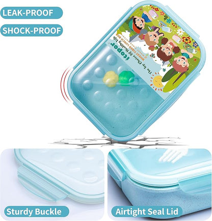Wheat Straw Lunch Box, Leakproof 3-Compartment Bento Box for Kids & Adults, BPA-Free Lunch Containers, Microwave & Dishwasher Safe, 5.5 Cup (Blue)