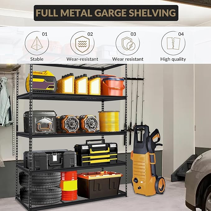 Heavy Duty Storage Shelves 60x24x78 in, 2500Lbs Adjustable Metal Shelving for Garage Organization, Durable Garage Shelving Easy Assemble