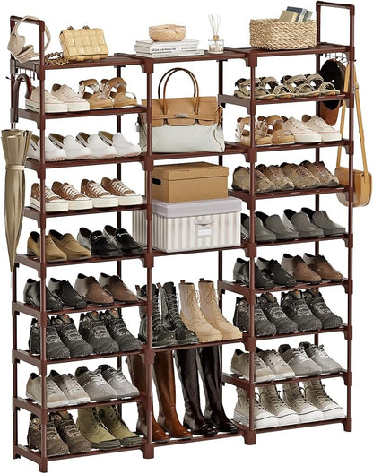 WOWLIVE 9 Tiers Shoe Rack Shoe Storage Shoe Organizer 30-35 Pairs Shoe Tower Unit Shelf Durable Metal Pipes with Plastic Connectors Stackable Cabinet Brown