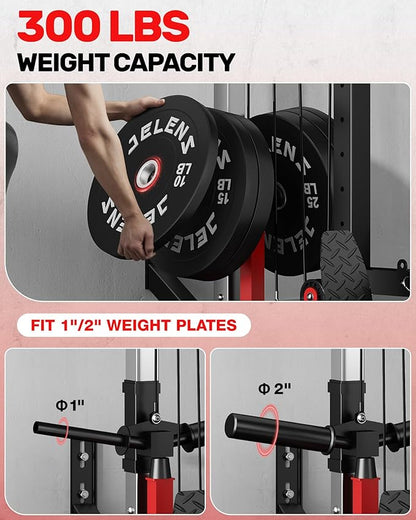 RC01 Foldable LAT Pulldown Machine with Adjustable seat, Wall Mount Cable Station with 16 Adjustable Positions, Cable Machine Home Gym 2 in 1, Functional Trainer with Rowing and LAT Pulldown