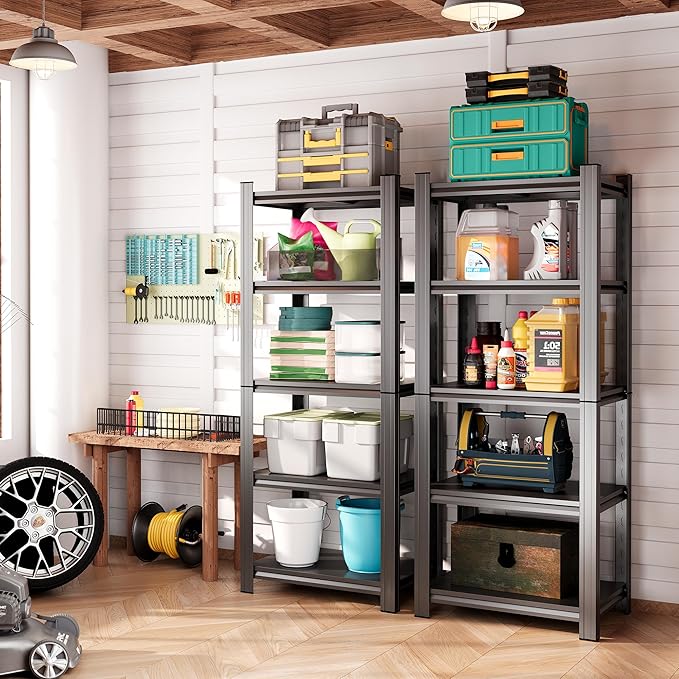 Metal Garage Shelving Unit，Adjustable Metal Rack with 5 Heavy-Duty Units, Suitable for Home Garages, Kitchens, Pantry, and Bookshelves (63" H x 23.6" W x 13.8" D)