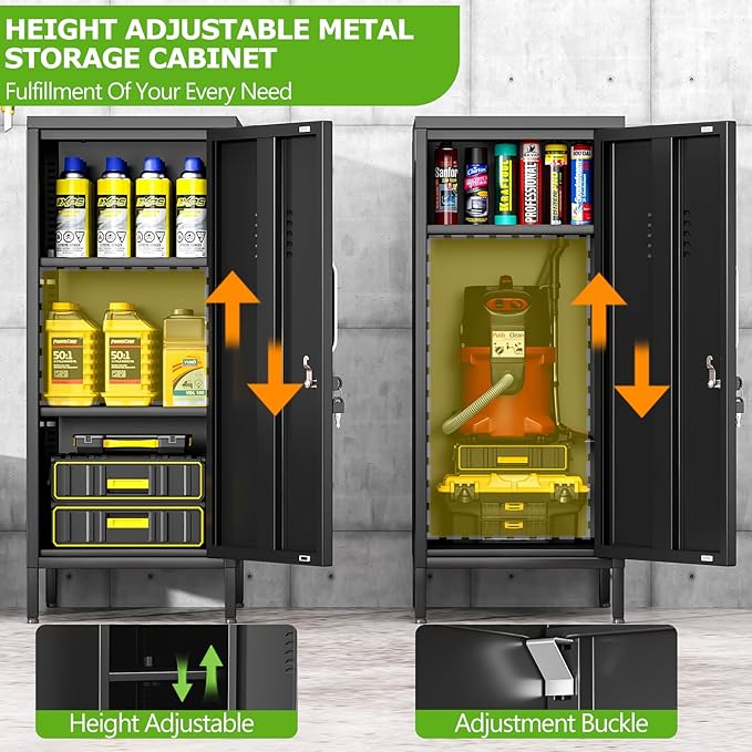 35" Metal Storage Locker, Lockable Employees Metal Locker with Door and Adjustable Shelves, Steel Locker for Home, School, Office, Gym (Black)