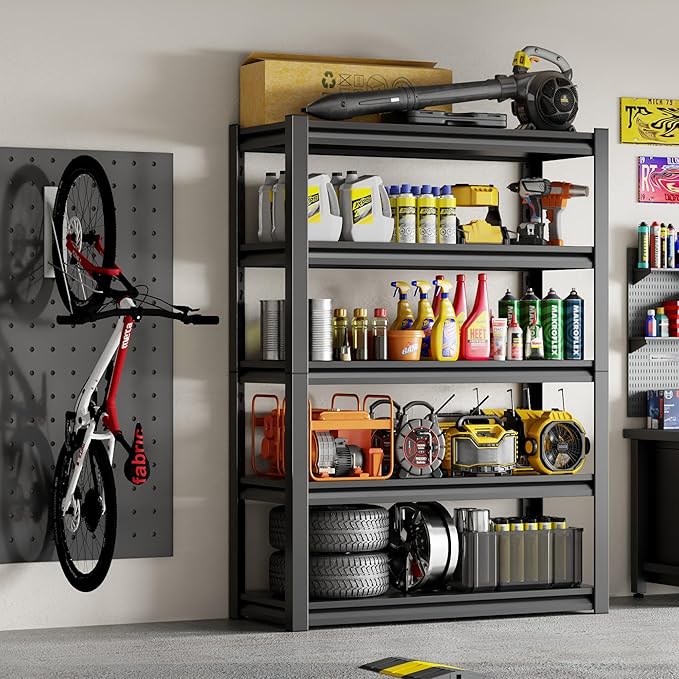 48" W Storage Shelves 2500LBS Garage Shelving Heavy Duty 5 Tier Adjustable Shelving Unit Metal Storage Rack for Basement Warehouse Supermarket 23.6" D x 47.2" W x 72" H
