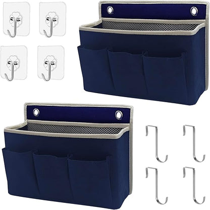 2-Pack Wall Hanging Organizer Bag/Hanging Baskets with Large Mesh Compartment & 3 Pockets，Over the Door Hanging Organizer Space Saving Storage for Bedroom,RV Camper, Closet (Navy Blue -2 Pack)
