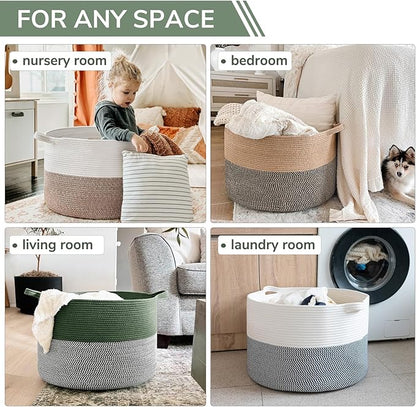 INDRESSME INDRSSME Large Laundry Storage Basket, 21.7 x13. 8 - Decorative Rope Blanket Basket for Organizing Bedroom, Living Room, Nursery, Toy Storage for Colthes Towel, Empty Gift Baskets -Green