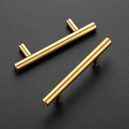 Ravinte 6 Pack 5 Inch Cabinet Pulls Brushed Brass Stainless Steel Kitchen Drawer Pulls Cabinet Handles 5”Length, 3” Hole Center