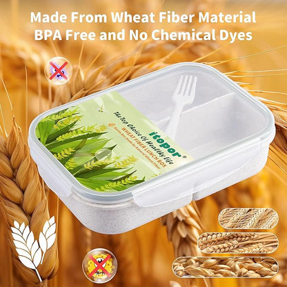 Wheat Straw Lunch Box, Leakproof 3-Compartment Bento Box for Kids & Adults, BPA-Free Lunch Containers, Microwave & Dishwasher Safe, 5.5 Cup (White)