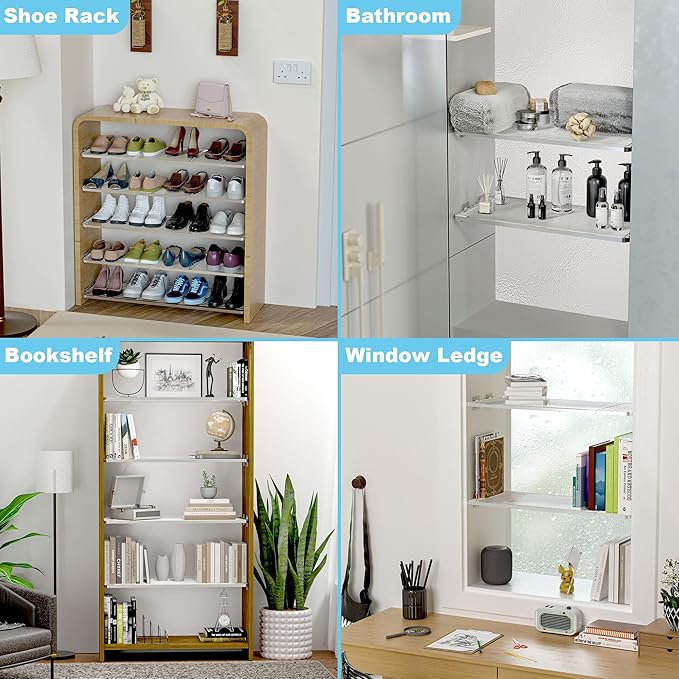 Expandable Closet Organizer Shelves, Adjustable Rod Metal Storage Shelves Divider for Wardrobe Cupboard Kitchen (Silver,11.8" D x 17"-31" W,3PCS)