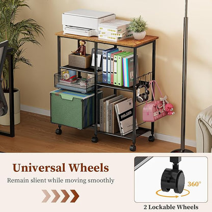 Rolling File Cart with Wheels,Lateral File Cabinet with 2pcs Drawers,Rolling Printer Stand Cart with Open Storage Shelf,Hanging Filing Cabinet Organizer Cart Fits Letter Size for Home Office