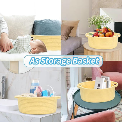 ABenkle Small Basket with Gift Bags and Ribbons, Empty Gift Baskets for Mother's Day, Decorative Boho Rope Woven Nursery Storage Organizer Toy Baskets with Handle for Baby Showers, 12"X 8" X 5"