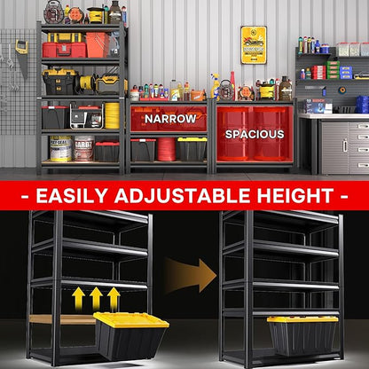 71"H Heavy Duty Metal Garage Shelving Unit, 5-Tier Garage Storage Shelves, 3000 lbs Capacity, Adjustable Tall Steel Shelf Rack Organizer for Basement Pantry Kitchen Warehouse, 35"W x 14"D, Black