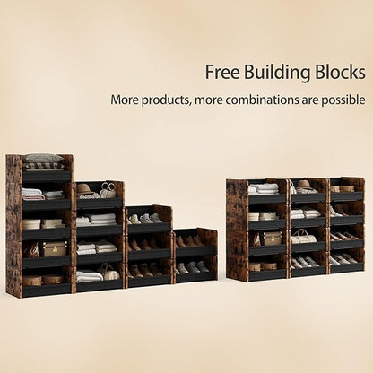 4-Tier Stackable Closet Organizer and Storage Stackable Shelves – Heavy-Duty Darwers Wood & Metal, Easy Assembly, Space-Saving Vertical Storage for Bedroom, Closet, Patent Design