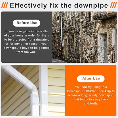 6-Pack Downspout Straps 3x4 & Wall Brackets, White Downspout Fasteners Set with Hardware for Secure Installation