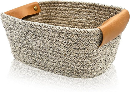 Small Woven Basket, Cute Cotton Rope Basket for Organizing, Decorative Baskets for Gifts Empty, Organizer Bin for Cat Puppy Dog Toy Nursery Shelf Storage, Baby Shower, Birthday, Father’s Day (Coffee)