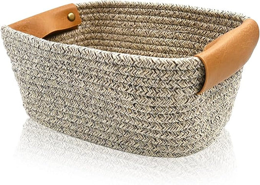 Small Woven Basket, Cute Cotton Rope Basket for Organizing, Decorative Baskets for Gifts Empty, Organizer Bin for Cat Puppy Dog Toy Nursery Shelf Storage, Baby Shower, Birthday, Father’s Day (Coffee)