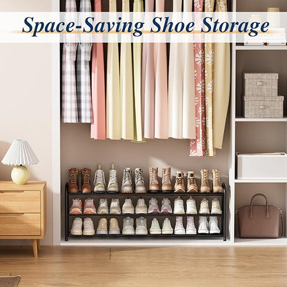 ENJOYBASICS Expandable Shoe Rack, 46.5'' Wide - 20 Pairs Adjustable Shoe Organizer Shelf for Closet, 3-Tier Black Metal Free Standing Shoe Rack Storage for Small Space, Entryway