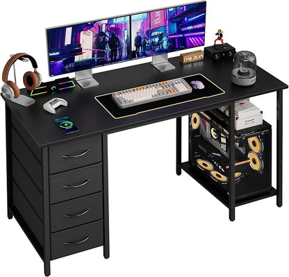Grandder Computer Desk with 4 Drawers, 47 Inch Office Desk with Storage, Gaming Desk with CPU Shelves, Writing Desk Work Desk for Home Office, Study, Bedroom, Work from Home, Black